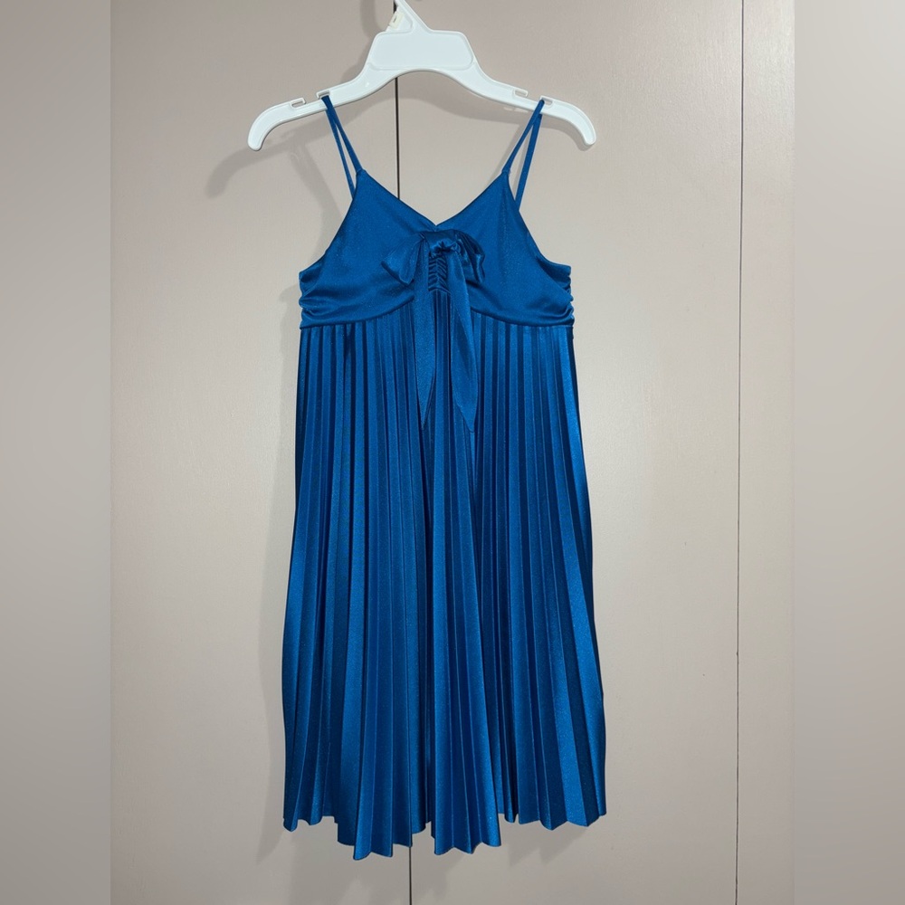 Satiny Blue Pleated Spaghetti Strap Dress Girls Size 10